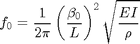 $$
f_0=\frac{1}{2\pi}\left(\frac{\beta_0}{L}\right)^2\sqrt{\frac{EI}{\rho}}
$$