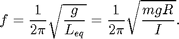 $$
f=\frac{1}{2\pi}\sqrt{\frac{g}{L_{eq}}}=
  \frac{1}{2\pi}\sqrt{\frac{mgR}{I}}.
$$