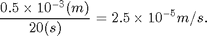 $$
\frac{0.5 \times 10^{-3}(m)}{20(s)}
= 2.5 \times 10^{-5} m/s.
$$