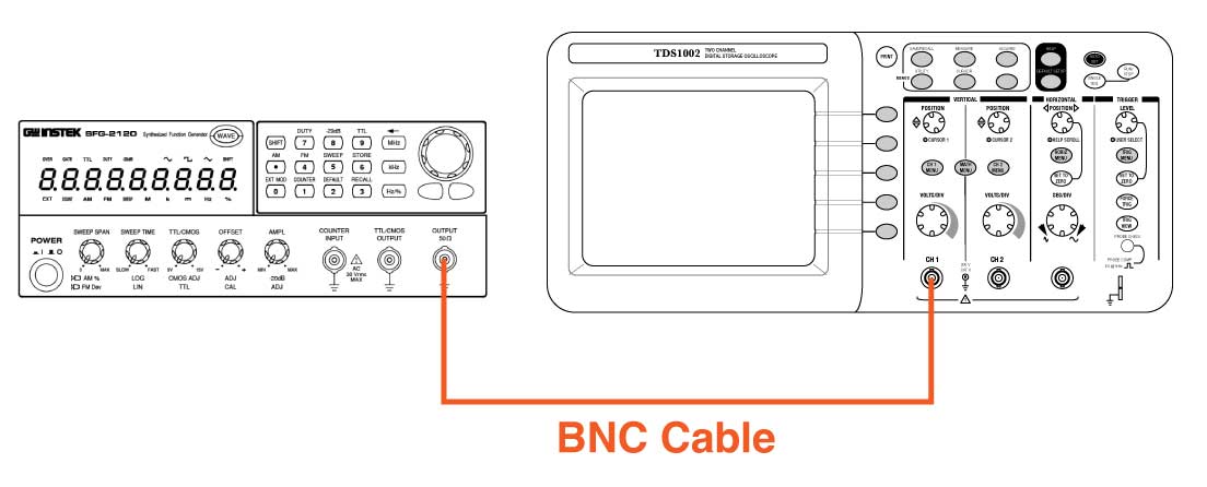 connect Function Generator to Oscilloscope